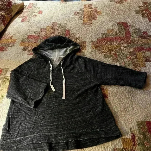 Ann Taylor Loft Hooded Pullover Half Sleeve Sweatshirt Womens Sz M Gray - Picture 5 of 5